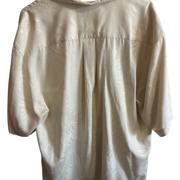 Jamaica Jaxx Cream 100% Silk Hawaiian Shirt Palm Leaf Jacquard Print Large - Picture 7 of 9